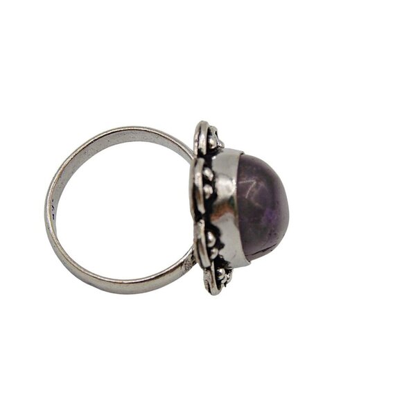 Amethyst Natural Stone Ring Sterling Silver Plated Birthstone Floral Frame 7.5 - Picture 6 of 10